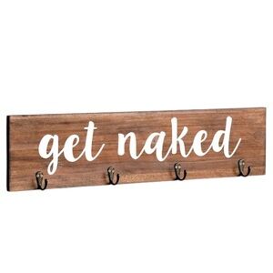 NIB Get Naked Wall Mount 4 Hooks for Holding Robes, Towels, or Whatever Sign